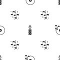 Set Vinyl disk, Birthday cake candles and Music note, tone on seamless pattern. Vector Royalty Free Stock Photo