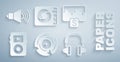 Set Vinyl disk, Music wave equalizer, player, Headphones, with vinyl and Speaker volume icon. Vector Royalty Free Stock Photo