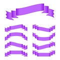 Set of violet curved isolated ribbons banners on white background. Simple flat vector illustration. With space for text. Suitable