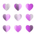 Set of Violet gradient heart icon on white background. Love logo heart illustration. Royalty Free Stock Photo