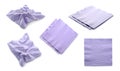 Set with violet paper napkins on background Royalty Free Stock Photo