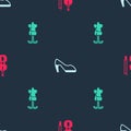 Set Violin, Woman shoe and Mannequin on seamless pattern. Vector Royalty Free Stock Photo