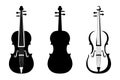 Set of violins. Vector black silhouettes. Royalty Free Stock Photo