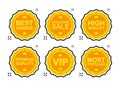 Set VIP Premium, most popular, exclusive sale, best choice, high quality badges in gold color. Exclusive Round labels Royalty Free Stock Photo