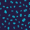 Set Virtual reality glasses, Big brother electronic eye, Augmented AR and Wide angle picture on seamless pattern. Vector Royalty Free Stock Photo