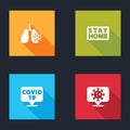 Set Virus cells in lung, Stay home, Corona virus on location and icon. Vector Royalty Free Stock Photo