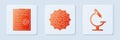 Set Virus, Clipboard with blood test results and Microscope. White square button. Vector Royalty Free Stock Photo