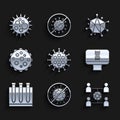 Set Virus, Stop virus, spread, DNA spiral and computer, Blood test, and icon. Vector Royalty Free Stock Photo