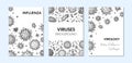 Set of virus vertical backgrounds in sketch style. Hand drawn bacteria, germ, microorganism. Microbiology scientific design.