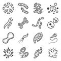 A set of viruses and bacteria icons of different shapes and purposes - worms, shapeless amoeba with and without antennae Royalty Free Stock Photo