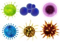 Set of viruses and bacteria isolated against a blom background. Viruses and bacteria under the microscope. An