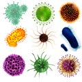 Set of viruses and bacteria isolated against a blom background. Viruses and bacteria under a microscope. An uninitiated Royalty Free Stock Photo