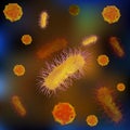 Set of viruses and bacteria under the microscope. Uninitiated cellular infectious agent. The concept of infection and Royalty Free Stock Photo