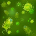 Set of viruses and bacteria under the microscope. Uninitiated cellular infectious agent. The concept of infection and Royalty Free Stock Photo