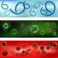 A set of viruses and bacteria. Viruses and bacteria under the microscope. Bacterial virus, microbial cells. Vector Royalty Free Stock Photo