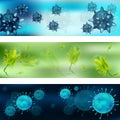 A set of viruses and bacteria. Viruses and bacteria under the microscope. Bacterial virus, microbial cells. Vector Royalty Free Stock Photo