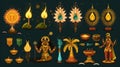 set of Vishu a cartoon characters and design elements such as fireworks