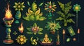 set of Vishu a cartoon characters and design elements such as fireworks
