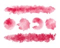 Set of Viva Magenta watercolor brush spots streak splatter drops, set for design. Royalty Free Stock Photo