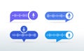 Set of voice messages bubble blue icon with sound wave and microphone. Voice messaging correspondence. Modern flat style isolated Royalty Free Stock Photo