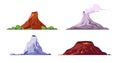Set of volcanoes different forms on white background. Vector illustration of current and non-current volcanoes for logo with harp