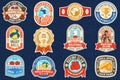 Set of Volleyball club and Boxing club badge, logo, patch design. Vector. Vintage retro patch, label, sticker with