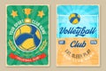 Set of Volleyball club retro poster, banner design. Vector illustration. For college league sport club emblem, sign