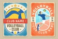 Set of Volleyball club retro poster, banner design. Vector illustration. For college league sport club emblem, sign