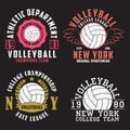 Set of Volleyball New York print for apparel with ball. Collection of vintage typography emblem for t-shirt. Vector.