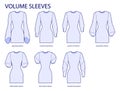 Set of Volume sleeves clothes angel, crescent, croissant, lantern long, short technical fashion illustration, fitted