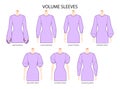 Set of Volume sleeves clothes angel, crescent, croissant, lantern long, short technical fashion illustration, fitted