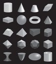 Set of volumetric geometrical gray shapes