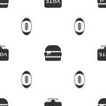 Set Vote, Burger and American Football ball on seamless pattern. Vector