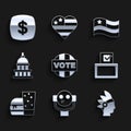 Set Vote, Tourist binoculars, Native American Indian, box, Burger, White House, flag and Dollar symbol icon. Vector