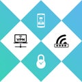 Set VPN Computer network, Padlock with clock, Mobile and face recognition and Wifi locked icon. Vector Royalty Free Stock Photo