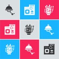 Set Waiter robot, Motherboard digital chip and Robot burned out icon. Vector Royalty Free Stock Photo
