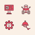 Set Waiter robot, Software, Mars rover and Robot icon. Vector