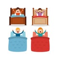 Set of wake up people differents bed and arms up