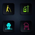 Set Walker, Blind human holding stick, Head of deaf and dumb and IV bag. Black square button. Vector