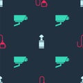 Set Walkie talkie, Hand grenade and Security camera on seamless pattern. Vector Royalty Free Stock Photo