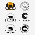 Set of Walking Bear Hunter Logo Vector Design, Emblem Bundle of Bear Grizzly Vintage and Line Art Illustration