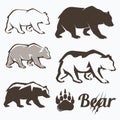 Set of walking bear silhouettes