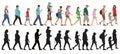 Set of walking people crowd and silhouettes, isolated. Vector illustration