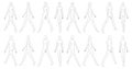 Set of Walking women Fashion template 9 nine head female with and without main lines for clothes technical drawing. Lady Royalty Free Stock Photo