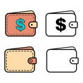 Set of Wallet dollar icon, finance flat symbol, economy deposit cash vector illustration