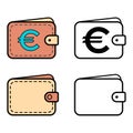 Set of Wallet euro icon, finance flat symbol, economy deposit cash vector illustration