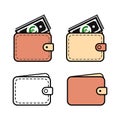 Set of Wallet euro icon, finance flat symbol, economy deposit cash vector illustration