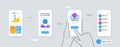 Set of Wallet, Hydroelectricity and Protection shield line icons. For design. Vector