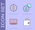 Set Wallet with money, Financial growth and dollar, Stacks paper cash and pound icon. Vector
