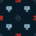 Set Wallet, Tax payment and Buy button on seamless pattern. Vector Royalty Free Stock Photo